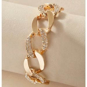 Fashion Bracelet Chain Links Design Yellow Gold tone Rhinestones